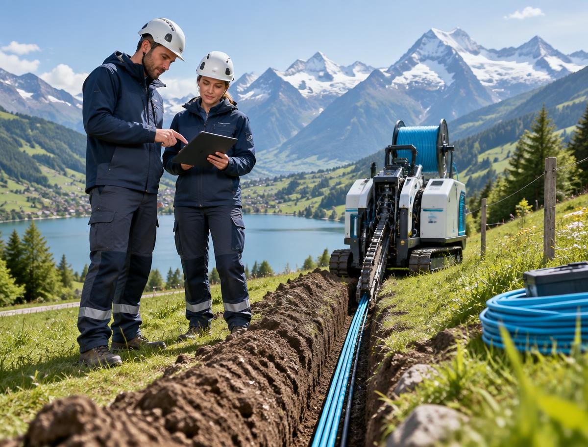 Équipe déployant un réseau fibre optique sur le terrain